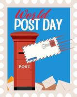 world post day banner met een brievenbus en envelop vector