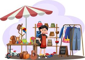 vlooienmarktconcept met tweedehands kleding vector