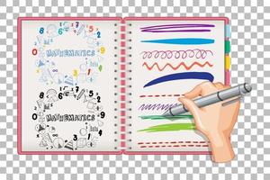 handschrift wiskundige formule en doodle op de achtergrond van het notebookraster vector