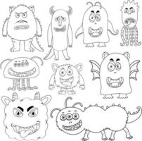 een set doodle over monster op witte achtergrond vector