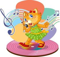 zanger kat cartoon met muziek melodie symbolen vector
