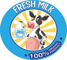 cartoon koe met label van verse melk vector