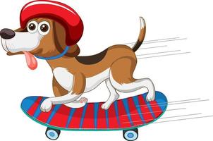 schattige puppy hond spelen skate op witte achtergrond vector