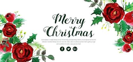 Waterverf Bloemen Merry Christmas Banner vector