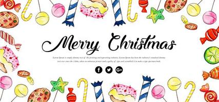 Waterverf Bloemen Merry Christmas Banner vector