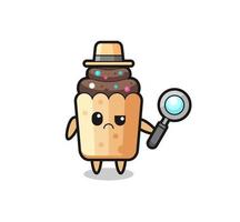 de mascotte van schattige cupcake als detective vector