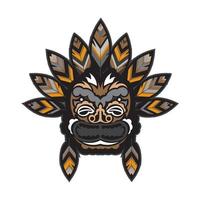 een gezicht met veren in de polynesische stijl. maori of samoa tatoeage. goed voor afdrukken. exclusieve huisstijl. geïsoleerd, vector