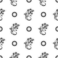 naadloos zwart-wit patroon met bloemen en monogrammen in eenvoudige stijl. goed voor achtergronden en prints. vectorillustratie. vector