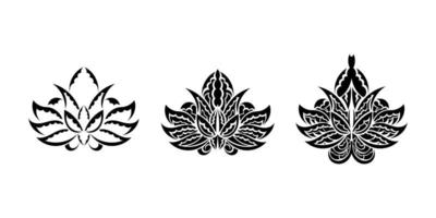 set lotus sieraad, etnische tatoeage. patroon Indiase lotus. zwart-wit afdrukken. geïsoleerd. vectorillustratie. vector