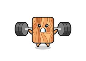 plank hout mascotte cartoon met een barbell vector