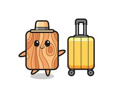 plank hout cartoon afbeelding met bagage op vakantie vector