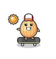 amandel karakter illustratie berijd een skateboard vector