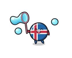 happy ijsland vlag cartoon spelen zeepbel vector
