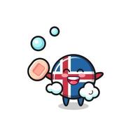 IJslandse vlag is aan het baden terwijl hij zeep vasthoudt vector