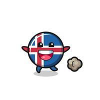 de gelukkige cartoon van de vlag van ijsland met rennende pose vector
