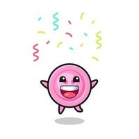 gelukkige kleding knop mascotte springen voor felicitatie met kleur confetti vector