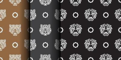 naadloos patroon instellen met tijgergezicht in Polynesische stijl. goed voor kleding en textiel. vectorillustratie. vector