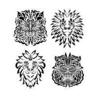 Leeuw tatoeage set. leeuwengezicht in Maya-stijl. exclusieve stijl. vector illustrator.