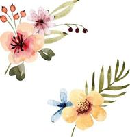 set aquarel boeketten van delicate veelkleurige bloemen, met de hand geschilderd. vector