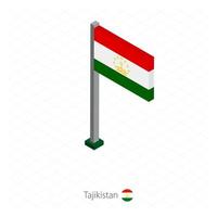 vlag van tadzjikistan op vlaggenmast in isometrische dimensie. vector