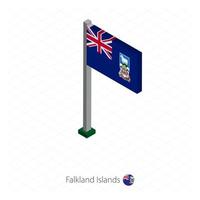 Falklandeilanden vlag op vlaggenmast in isometrische dimensie. vector