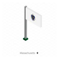 massachusetts ons staatsvlag op vlaggenmast in isometrische dimensie. vector