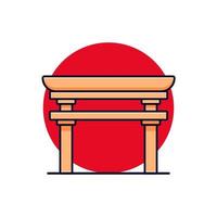 een torii poort oriëntatiepunt van shinto heiligdom japan cartoon vector