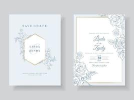 minimalistische huwelijksuitnodiging met bloemenlijntekeningen vector