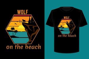 wolf op het strand retro vintage t-shirtontwerp vector