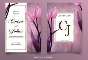aquarel bruiloft uitnodiging sjabloon met roze bloem ornament vector