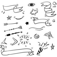 handgetekende doodle lint, confetti, blad, zwaait, duikt, nadruk, werveling, element met cartoon-stijl vector