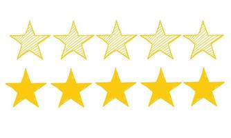 doodle sterren rating pictogramserie. gouden ster icon set geïsoleerd op een witte achtergrond met de hand getekende stijl vector