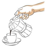 schets hand koffie schenken vector