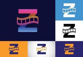 eerste z monogram alfabet verwerkt met filmrol. video en film logo concept. lettertype embleem. logo voor de entertainmentbusiness en bedrijfsidentiteit
