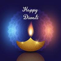 Gelukkige Diwali-achtergrond met olielamp op decoratieve mandala vector
