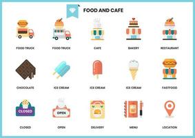 Eten en restaurant pictogrammen instellen voor het bedrijfsleven vector
