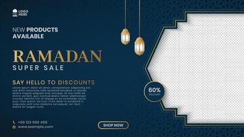 ramadan sale banner social media post met islamitisch Arabisch patroon en lege ruimte voor foto vector