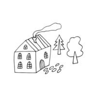 huis en boom. illustratie hand getekend in doodle lijn kunststijl vector