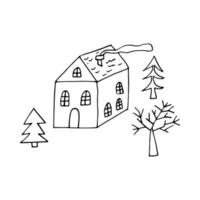 huis en boom. illustratie hand getekend in doodle lijn kunststijl vector