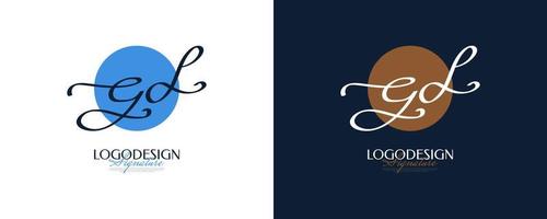 eerste g en d-logo-ontwerp in elegante en minimalistische handschriftstijl. gd handtekening logo of symbool voor bruiloft, mode, sieraden, boetiek en zakelijke identiteit vector