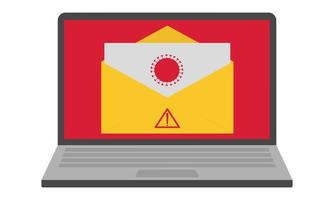 e-mail phishing. de e-mail die bij de e-mail kwam, bevat een kwaadaardig virus. de antivirus in de laptop waarschuwt voor het gevaar. vlak. vector illustratie