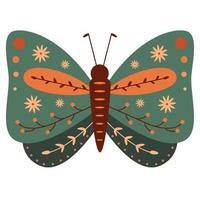 volksstijl groene vlinder decoratieve grafische kunst vector