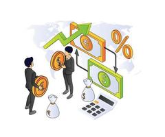 illustratie van premium vector isometrische stijl over bankieren en financieren met een karakter