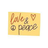 sticker met opschrift 'love and peace' en vredesteken vector