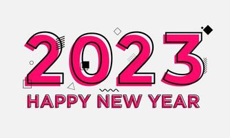 gelukkig nieuwjaar 2023 met memphis-stijl en plat ontwerp. drieëntwintig vectorontwerp. vector