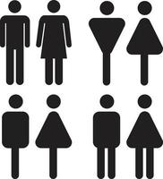 mannen en vrouwen toilet bewegwijzering set. toilet symbool. zwarte silhouetten van mensen. vector illustratie