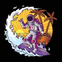 astronaut zomer surfen op ruimte strand vector