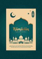 ramadan posterontwerp met moskee en groene patroonsjabloon vector