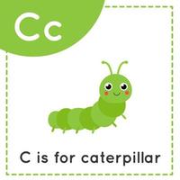 Engels alfabet leren voor kinderen. letter c. schattige cartoon rups. vector
