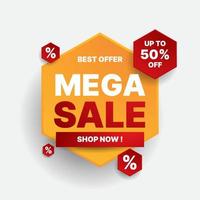 mega sale labelontwerp in rood en oranje. vector illustratie